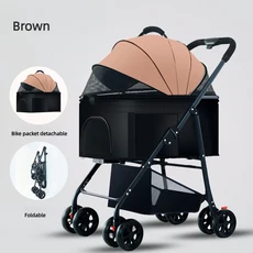 겨울용 접이식 애완동물 유모차 가볍고 통기성 좋은 산책용 중형견 고양이 야외 카트, 01 Khaki