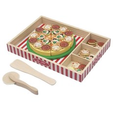 Pigg Toy木製披薩玩具組，角色扮演遊戲，廚房玩具，兒童益智玩具, 多色, 1個