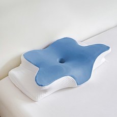 메모리폼 경추베개 낮은 거북목 숙면 기능성 목편한 사계절 기숙사용 통기성 일자목베개, 1개, S 나비 베개 - 블루