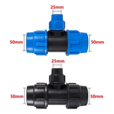 20/25/32/40/50mm PE 파이프 티 감속기 호스 커넥터 맞춤 정원 관개 피팅 플라스틱 분배기, 02 Black, 09 50 x 25 x 50