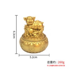 黃銅迷你茶壺 手把玩工藝品 招財轉運設計 麻將小物 龍鳳造型 復古風格 桌上擺飾+【生肖豬】聚寶盆轉轉擺件