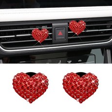 DWARFOO 자동차 에어 벤트 클립 2개 공기 청정기 클립 블링 크리스탈 하트 참 에어컨 콘센트 클립 자동차 내부 장식 액세서리 벤트 디퓨저 클립 여성용 범용 (K1-퍼, K1-레드