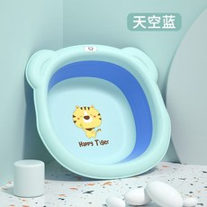유아 세면대 접는 분지 교수형 아기 분지 손을 씻으십시오 세탁 워시PP냄비 신생아 세면대, 호랑이 접이식 세면대-하늘 블루（끈없이）, 1개