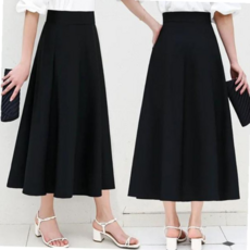 여성치마 여자 단정한 플레어 A라인 허리 밴딩 블랙 롱 스커트
