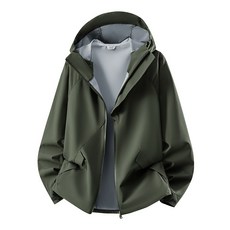情侶款連帽防潑水衝鋒衣夾克, XL, 軍綠