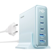 Toocki 투키 GaN 140w LED 디스플레이 3C2A 5포트 C타입 PD3.0 PPS 초고속 멀티충전기, 1개, 블루