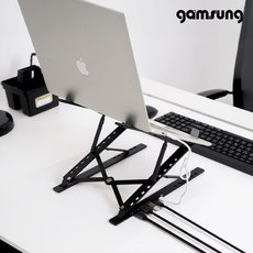 감성공장 2단 접이식 노트북 거치대 USB 멀티 허브 도킹스테이션, 2단 거치대 USB멀티허브 [블랙], 1개