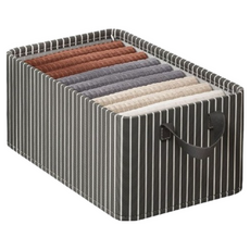 陽離子收納盒 衣物收納盒 帶鋼架 衣櫃收納 衣服收納盒 衣物收納箱 內衣收納, 黑色條紋, 1個