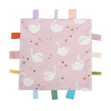 해외 AmazingM 아기 태그 애착 담요 태그가 있는 감각 3-12개월 남아 및 여아용 도트 뒷면 태기 무지개 미국매장정품+ 1710953, .0004.백조.