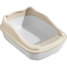 超大號開放式貓砂盆 加高圍欄 寬敞空間 貓咪踏板, 奶油白, 1個