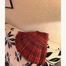 復古紅色格子百褶裙秋冬新款a字短裙防走光裙子