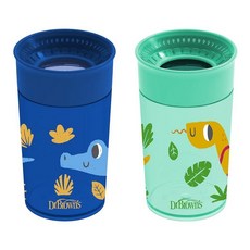 닥터브라운 360도 흘림방지 트레이닝 손잡이 컵 200ml 블루사파리162434, Blue/Green Animals, 10 oz