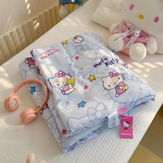 韓系ins風Kitty貓夏涼被 水洗棉薄被 可機洗學生空調被 涼感被子, 藍星星kt（bys）,110*150cm單夏被