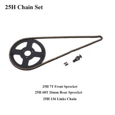 25H 7T 프론트 스프로킷 링크 ATV 포켓 쿼드 리어 미니 26MM 68T 49CC 체인 모토 바이크 스트로크 136, 25H 136L set