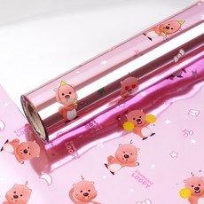 잔망루피 비닐 증착 롤 선물 포장지, 핑크스타, 1개