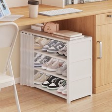 鞋架宿舍小型簡易家用鞋櫃出租房用新款2025爆款桌下角落鞋子收納, 4層3隔【白色】,經濟實用+防塵, 1個