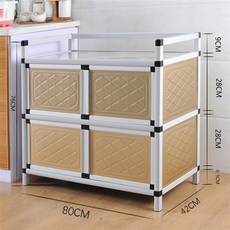 碗櫃櫥櫃簡易儲物櫃餐邊櫃收納櫃茶水櫃鋁閤金廚房櫃不銹鋼置物櫃, 金 兩層80*42*76, 1個