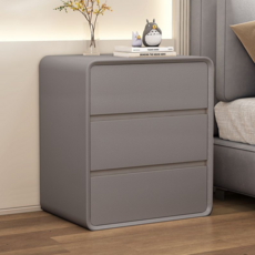 Tixpra 크림 스타일 심플하고 현대적인 3층 침상 테이블 견고한 목재 수납 침상 테이블, 1개, 연회색 50×40×55cm