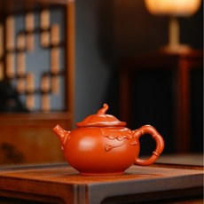 儒陶 紫砂壺 荷趣美術 宜興紅降坡泥手工茶壺 禮品 經典, 1個