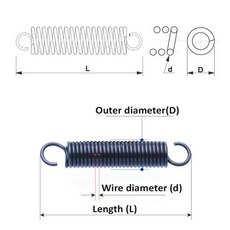 와이어 직경 0.3 오픈 후크 장력 스프링 풀백 코일 드로트 OD3mm 7mm 개, 05 0.3mm, 10 10mm, 04 3mm 5Pcs