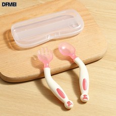 DFMEI 嬰兒扭扭勺, 1個, 小牛扭扭叉勺-粉色(PP盒裝)