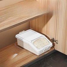 쌀 보관통 주방 위생용기 등급 보관함 습기 방지 곡물 통 북유럽 스타일 플라스틱 보관 용기, 2)투명 화이트 - 용량 5kg- 계량컵 증정