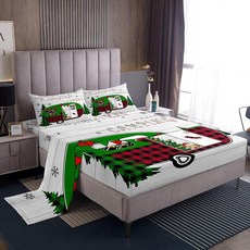 Erosebridal Happy Christmas 아동용 캠퍼 시트 세트 버팔로 체크 격자무늬 자동차 매트리스 커버 4피스 RV 캠핑 침대 메리 크리스마스 눈송이 탑 시트, 멀티 03