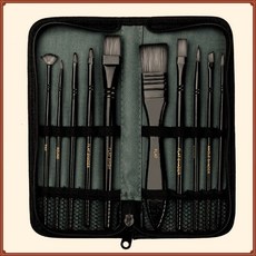 아크릴붓 유화 브러쉬 세트 10종 파우치 케이스, 블랙, 10개