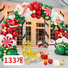 크리스마스 파티 초대형 풍선 풀세트 산타 트리 이벤트 장식 소품 + 공기주입기, 1개, 4) 산타+썰매 특대형