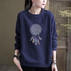 MOSAIRATION 여성 순면 프린트 라운드넥 루즈핏 빅사이즈 캐주얼 긴팔 맨투맨 K0122002