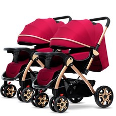 雙胞胎嬰兒車可登嬰兒推車可坐可躺輕便可摺疊景觀遛娃神器可坐折, 發泡輪餐盤車【酒紅色】:1個
