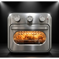 독일브랜드 스텐 에어프라이어 오븐 25L 대용량 스테인리스 전기오븐 가정용 튀김기 베이킹 통구이 조리기 다이얼 타이머 글라스도어 치킨 피자 삼겹살 조리확인 내부투명창, 메탈실버, 스테인레스 에어프라이어 오븐 25L