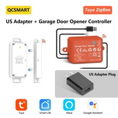 QCSMART ZigBee 3.0 차고 문 무선 센서 오프너 컨트롤러 Tuya 스마트 라이프 App 원격 음성 제어 Google Assistant Alexa, 9)US Adapter Plug Kit