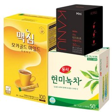 [블루존] 맥심 모카골드 마일드 커피믹스 100개입 + 카누 다크 로스트 아메리카노 미니 30개입 + 동서 현미녹차 50개입, 1세트