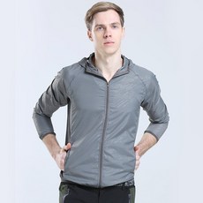 남성 방수 골프우의 레인슈트 바람막이 상의 자외선차단 집업 후드, 1개, 아침 저녁 그레이 공용