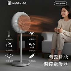 NICONICO 陶瓷智能溫控電暖器，具備ECO節能、無線遙控與80度廣角送暖功能, NI-EH2528