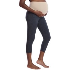 Motherhood Maternity 여성용 에센셜 스트레치 시크릿 핏 오버 더 벨리 임산부 크롭 카프리 레깅스 차콜