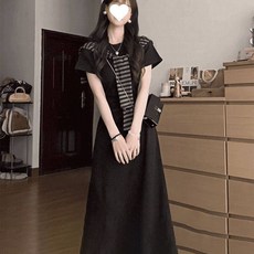 BROWMODA 여성 라운드넥 허리 포인트 롱 원피스