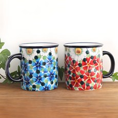 MAISON OBJET Praka 直筒馬克杯 中 350ml 2款, 1個, 紅色大麗花 + 藍色大麗花