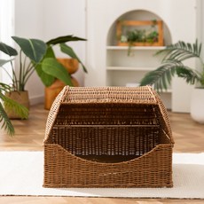 春夏季藤編涼席抽屜式寵物窩 貓狗通用, 1個, 洛克黃