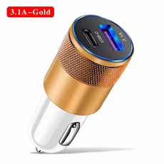 3.1A USB 차량용 충전기 타입 C 고속 휴대폰 어댑터 (샤오미 화웨이 PD 소켓 시거잭용), 01 gold