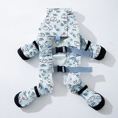 티류으스 강아지 옷 봄 여름용 패치 디자인 리드 연결 가능 풀커버 발가락 방진 바지 외출용 방수 더러움 방지 애견 의류 ZA, 블루