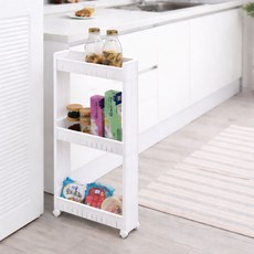 웰이즈 이동식 트롤리 틈새 수납 선반, 화이트, 1개