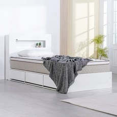 (매트포함)보루네오 국내생산 LED 멀티수납 통서랍 헤이즈 침대+독립스프링 유로탑 매트리스, 04.화이트