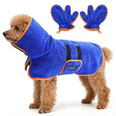 미하치 개 목욕 가운 타월 랩 건조 장갑 세트 흡수력이 뛰어난 코랄 플리스 코트 강아지용 가운 중형 및 대형견용 조절 가능한 칼라 벨리 스트랩 블루 XL, Medium, Purple