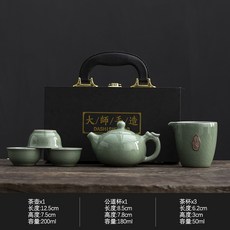 遇熱水變色汝窯功夫茶具陶瓷套裝開片茶壺高檔泡茶整套禮品伴手禮, 天青配木盒, 如图, 1個