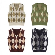 체크패턴 브이넥 (대여) 니트조끼 빈티지 아가일