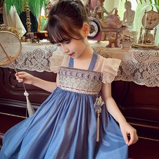 女童連衣裙中國風小女孩超仙刺繡漢服夏裝2025新款洋氣兒童公主裙