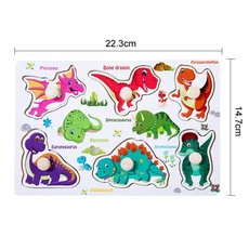 어린이 버섯 모양 손잡이 보드 나무 퍼즐 만화 동물 교통 조기 학습 교육 장난감 TMZ, 05 Dinosaur S