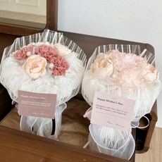 Floraflower 母親節仙女霧紗康乃馨花束 永生花花束 粉色花束 精美禮物 母親節禮物, 珍珠乾燥粉,花束(無提袋), 1個